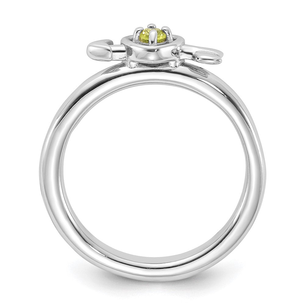 Sterling Silver Stackable Expressions Rhodium-plated Peridot Heart with Arrow Ring Size -10