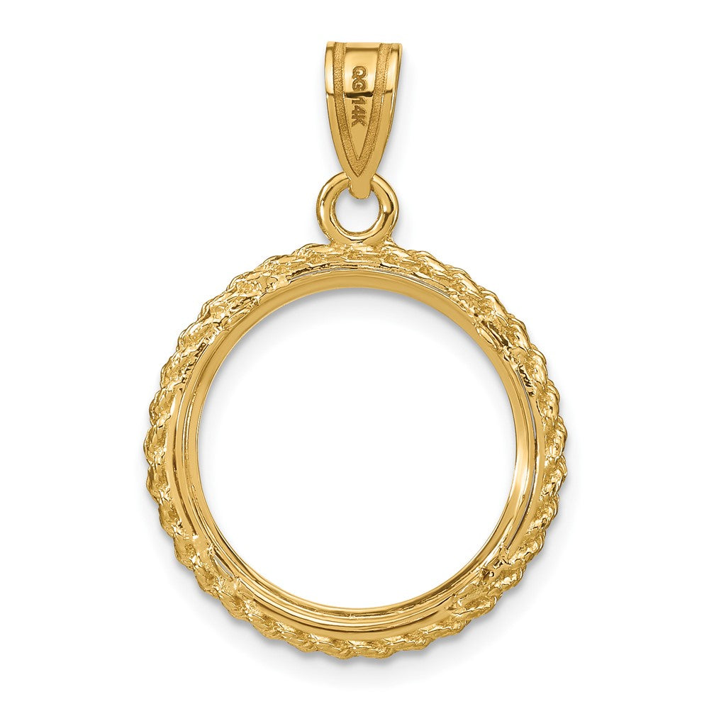 Wideband Distinguished Coin Jewelry 14k Polished with Casted Rope 16.5mm Prong Coin Bezel Pendant