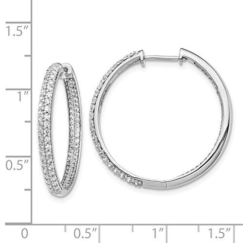 14k White Gold 2-row 1.5 carat Diamond In/Out Hinged Hoop Earrings