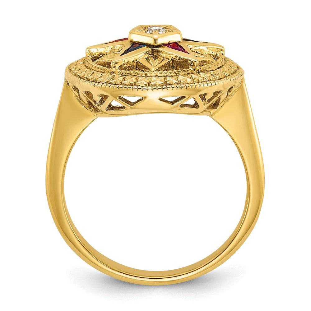 IBGoodman 14k Women's Polished and Textured with Multi-color CZ and Diamond Eastern Star Masonic Ring Size 7