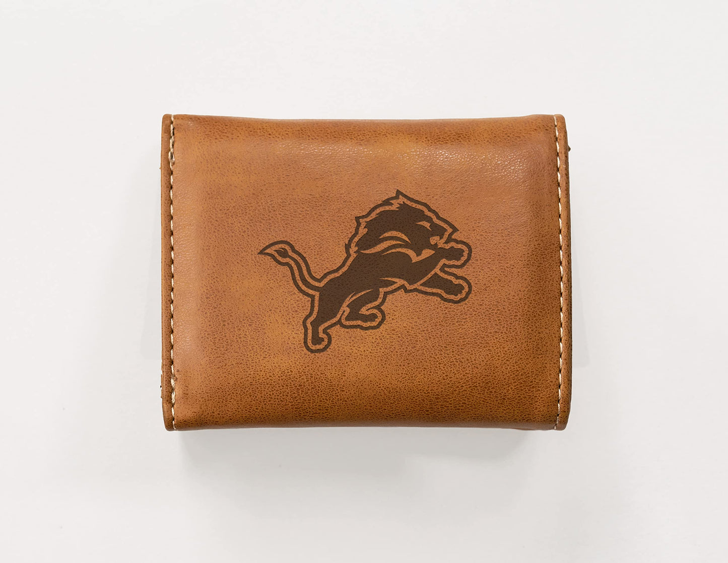 Detroit Lions Brown Laser Engraved Tri-Fold Wallet - Men's Accessory