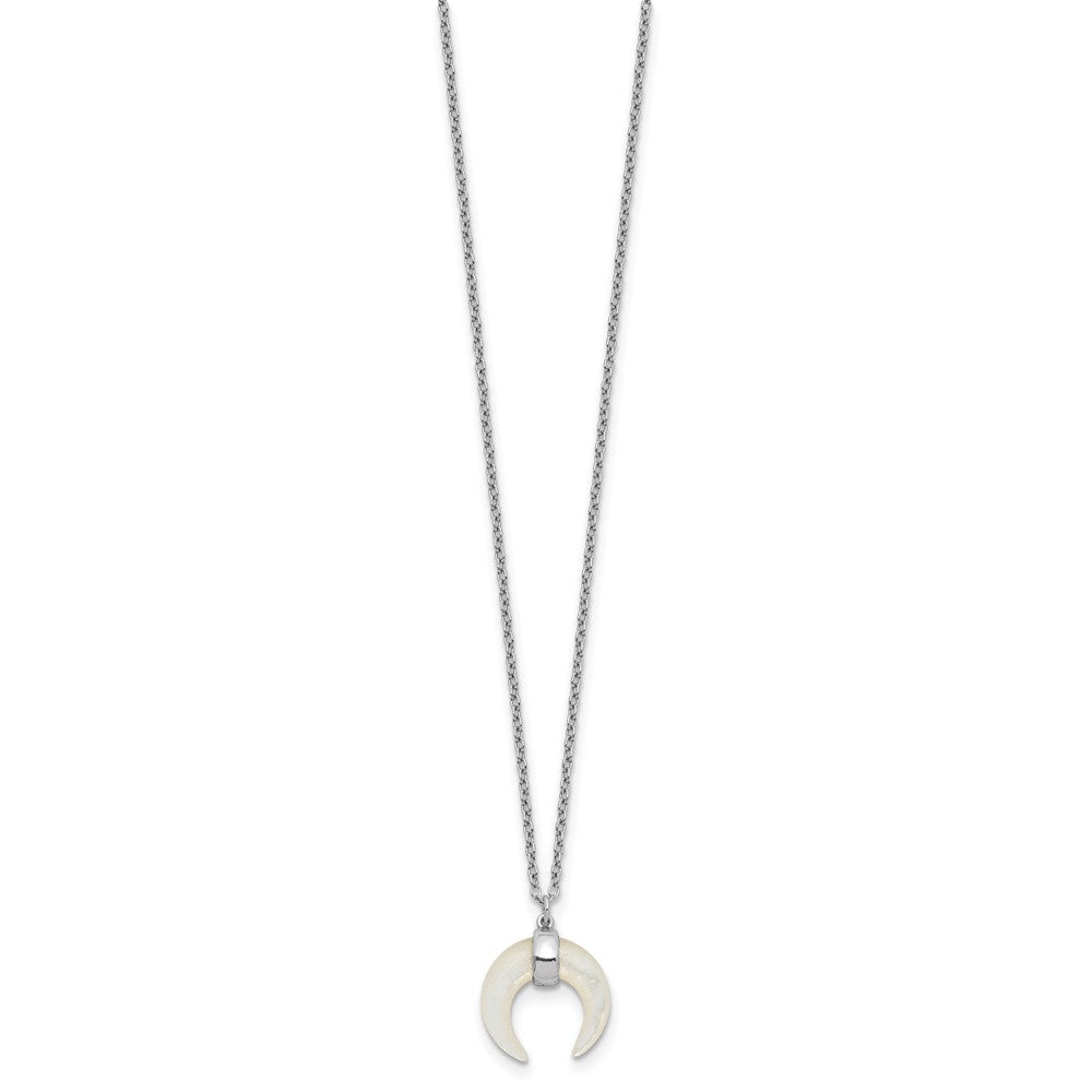 Sterling Silver RH-plated Mother Of Pearl Moon w/2in ext Necklace 16 Inches