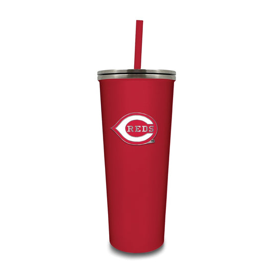 MLB Cincinnati Reds Stainless Steel 24 ounce Skinny Tumbler with Emblem and Straw