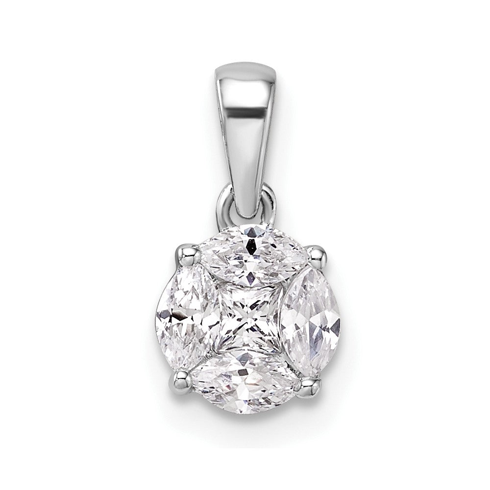 14K White Gold Lab Grown VS/SI FGH Diamond Princess & Marquise (Round look) Pendant With Chain