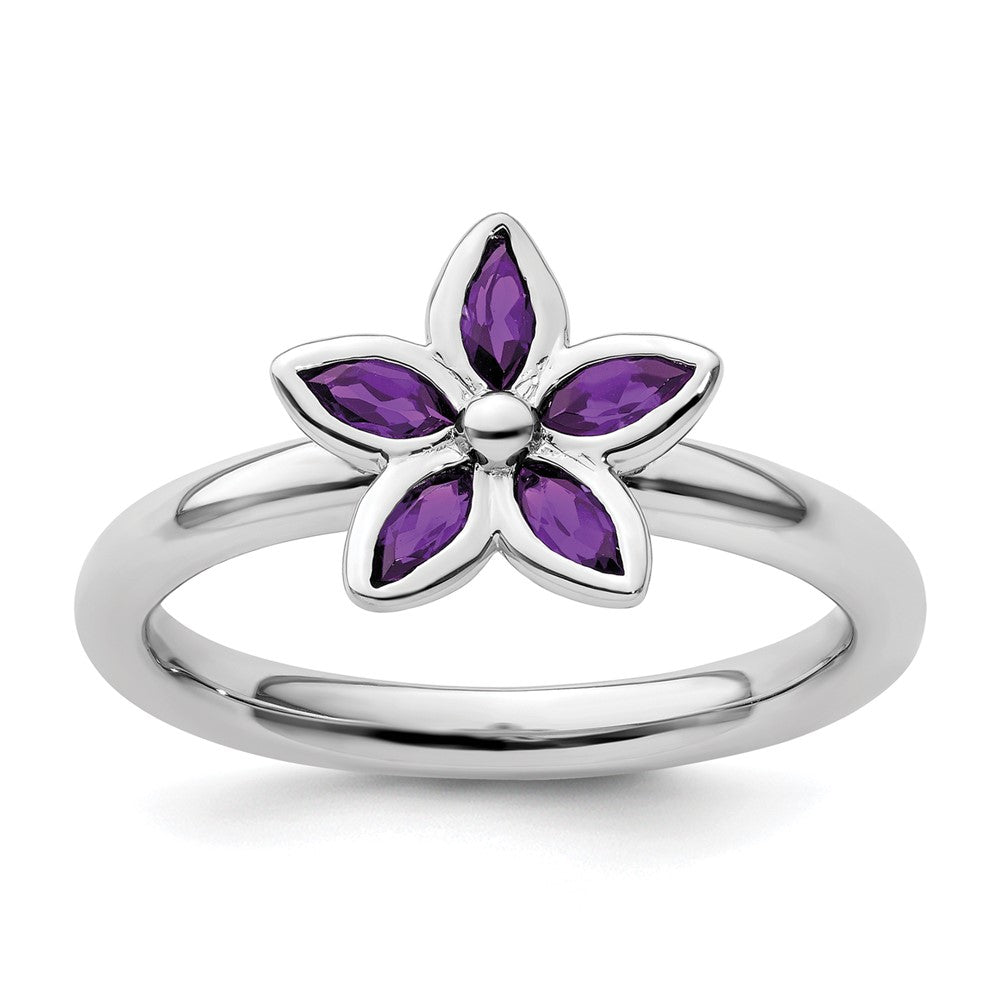 Sterling Silver Stackable Expressions Amethyst Flower Ring Size -5