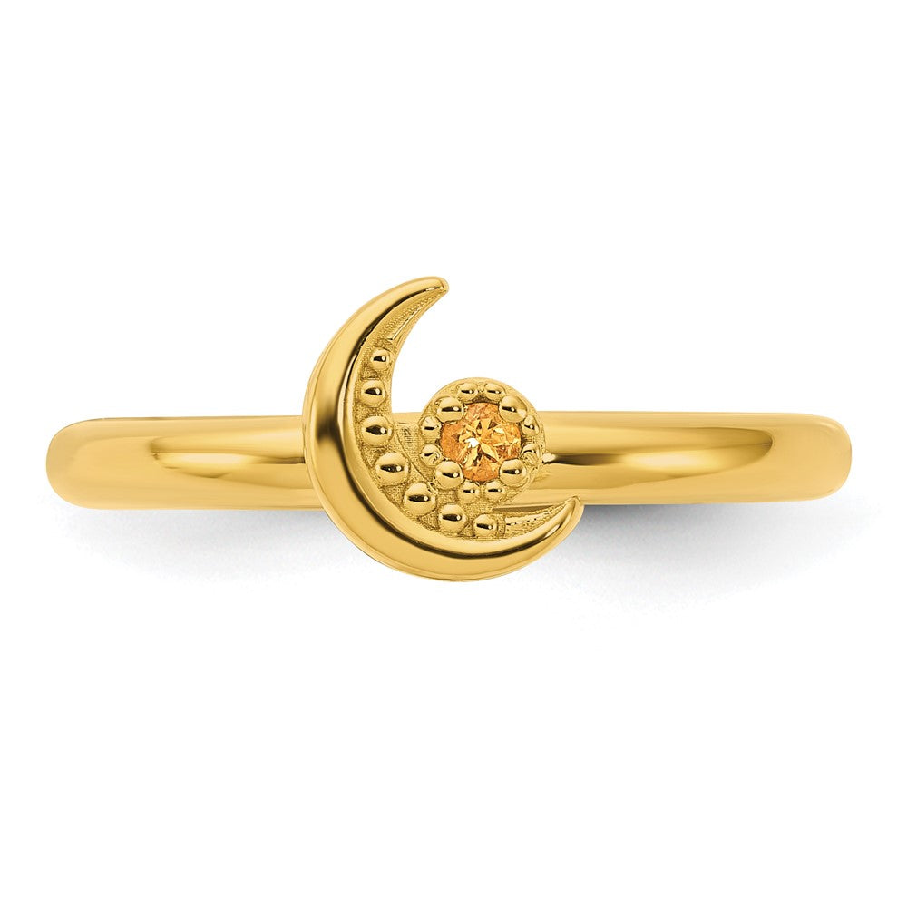 Sterling Silver Stackable Expressions Gold-plated Citrine Moon Ring Size -10