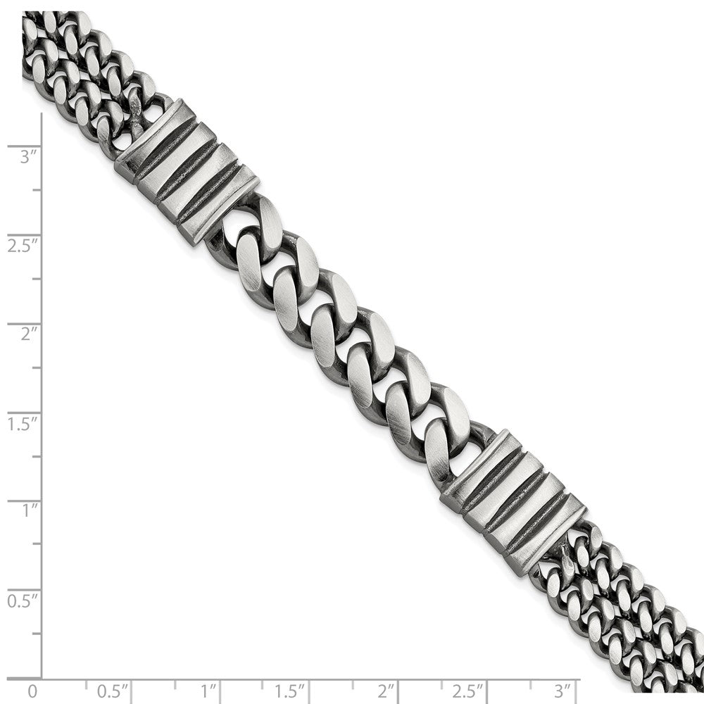 Sterling Silver Mens Antiqued Brush Double Curb Bracelet 8.5 inches