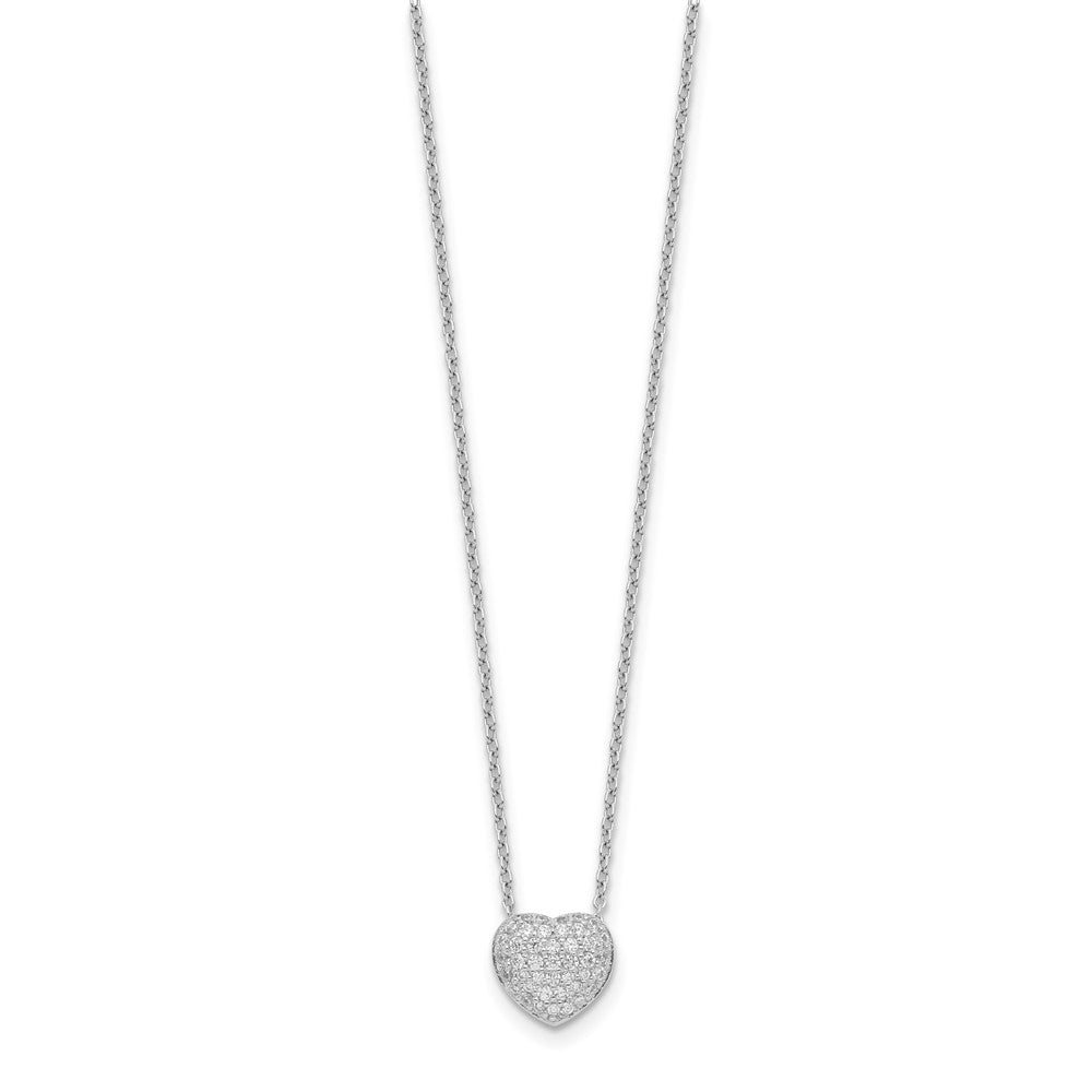 Sterling Silver Rhodium Plated CZ Heart w/1.5in ext Necklace 14 Inches