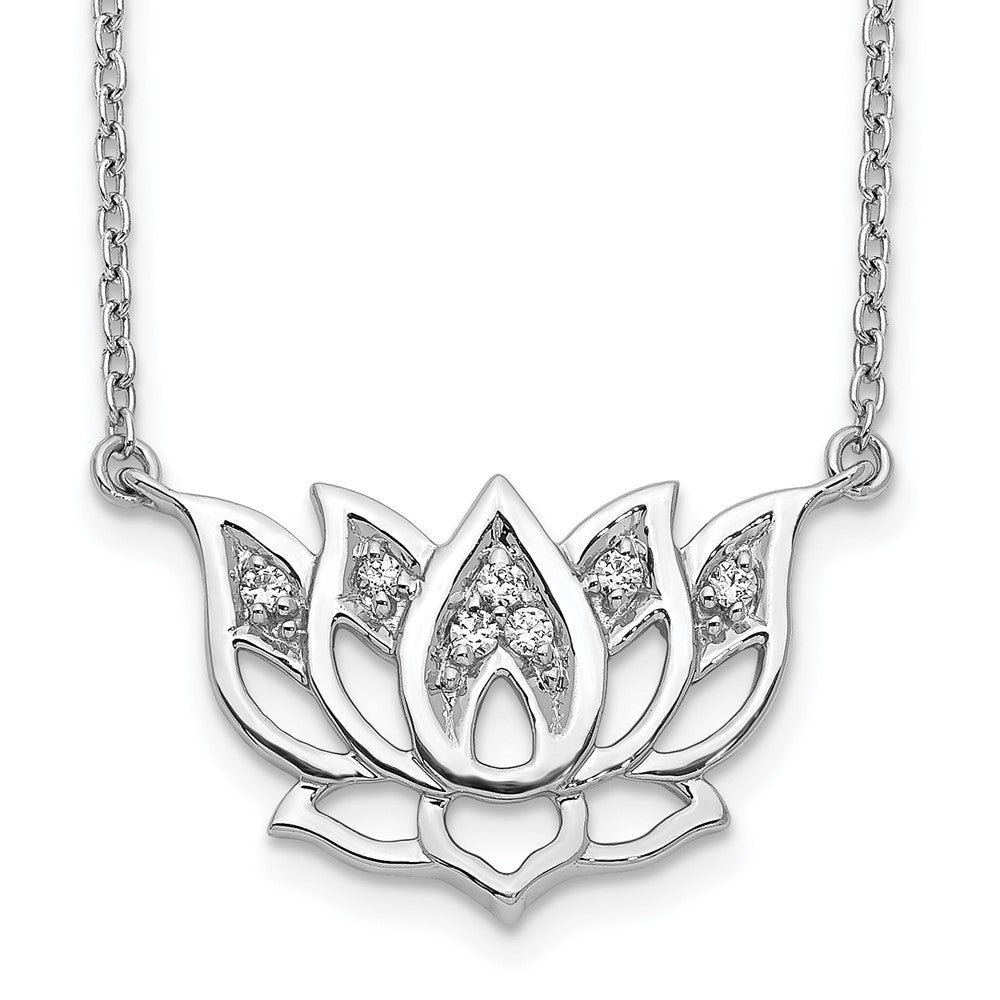 14k White Gold Diamond Lotus Flower 18 inch Necklace