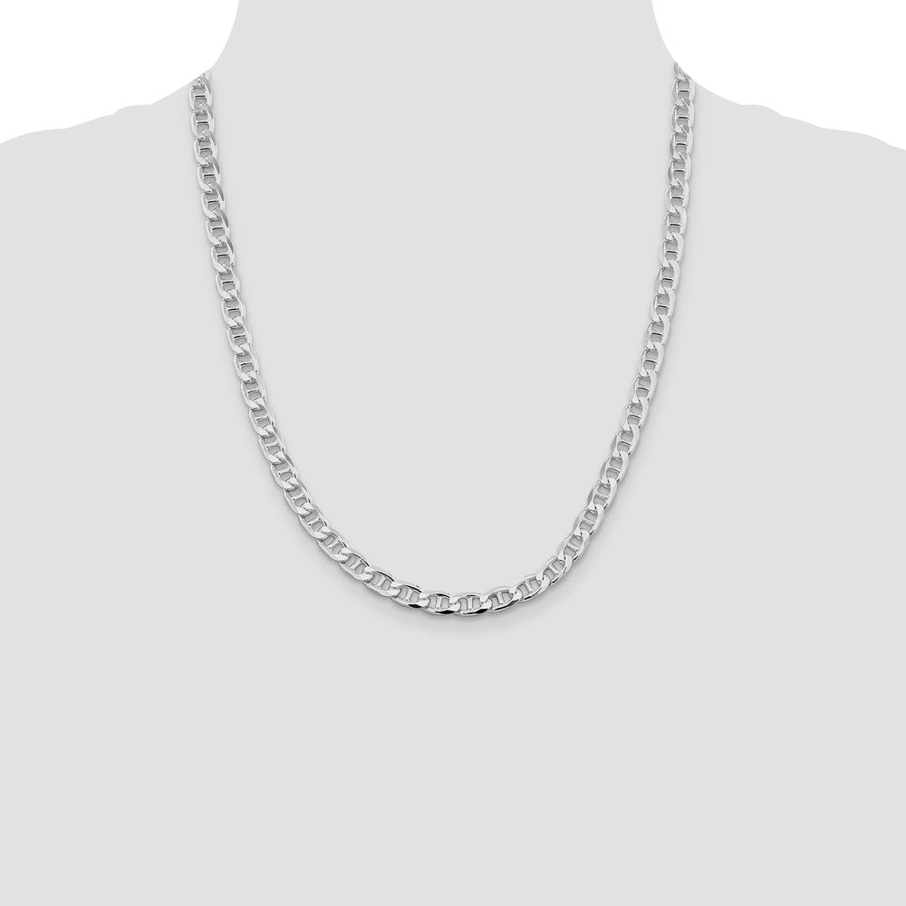 Sterling Silver Rhodium-plated 6.5mm D/C Flat Anchor Curb Chain 22 Inches