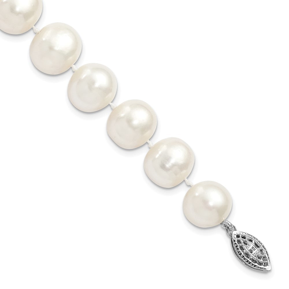 Sterling Silver Rhodium-plated 11-12mm White Near-Round Freshwater Cultured Pearl 7.25 inch Bracelet 7.25 inches