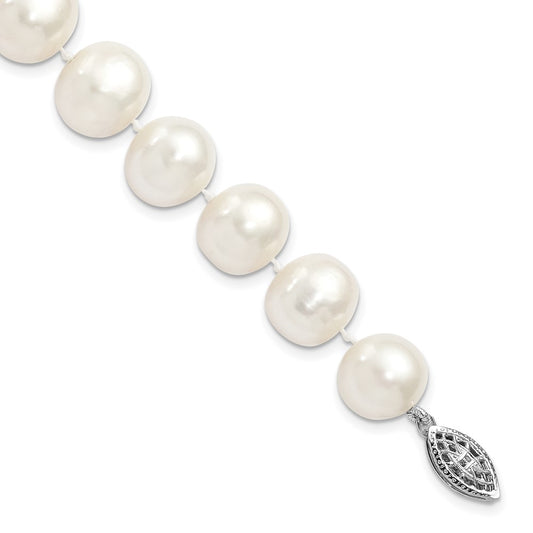 Sterling Silver Rhodium-plated 11-12mm White Near-Round Freshwater Cultured Pearl 7.25 inch Bracelet 7.25 inches