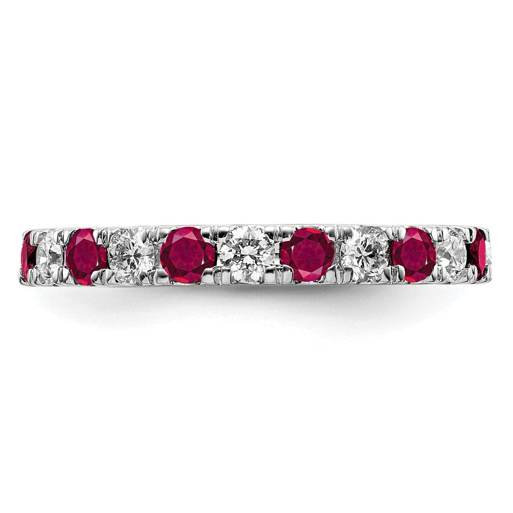 14k White Gold 3/4 carat Lab Grown Diamond VS/SI+ G+ and Lab Created Ruby Size 7.5 Eternity Band