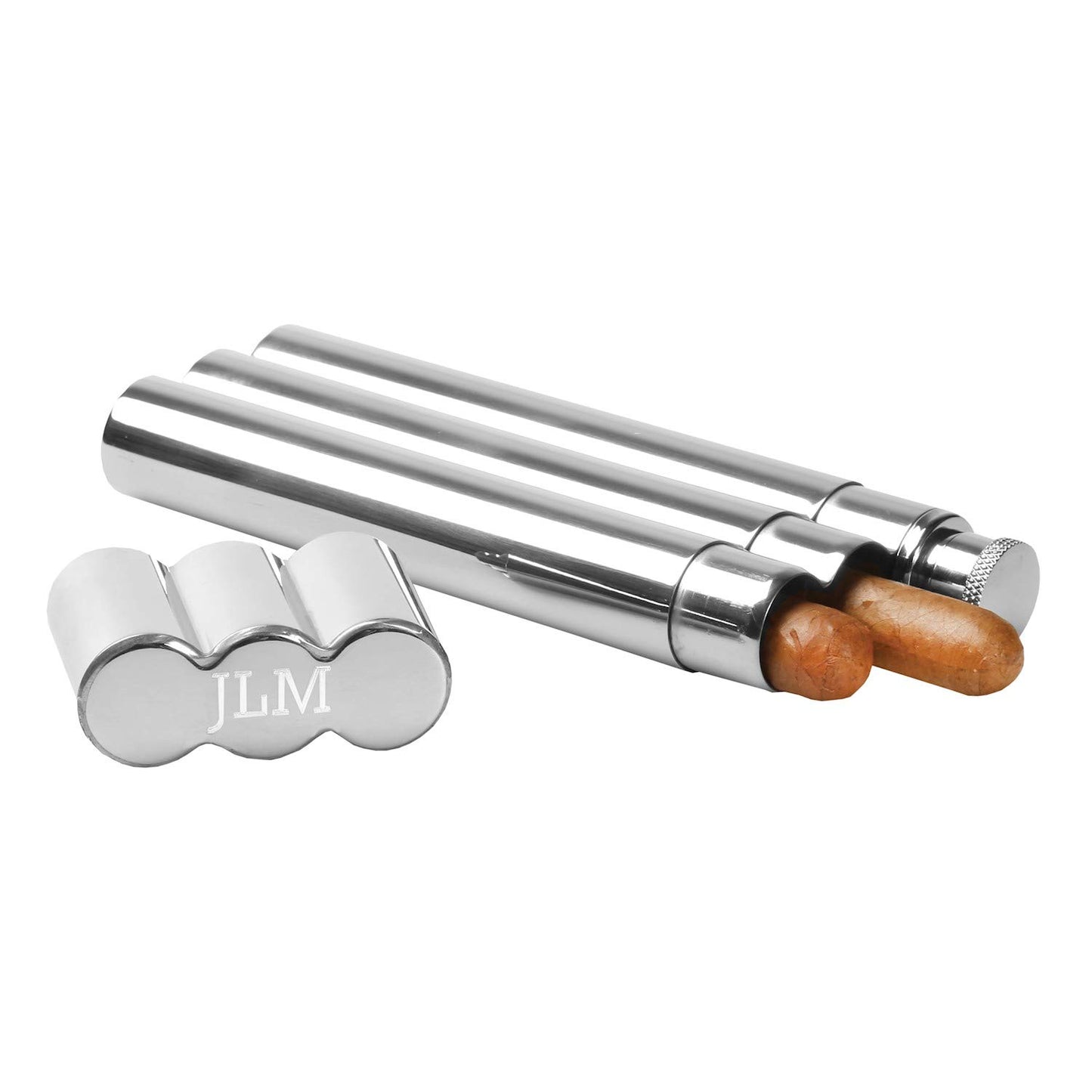 Bey Berk Stainless Steel Double Cigar Tube With 2 Oz. Flask