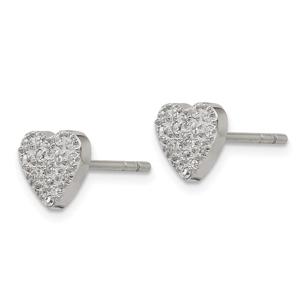 Stainless Steel Polished with CZ Heart Post Earrings