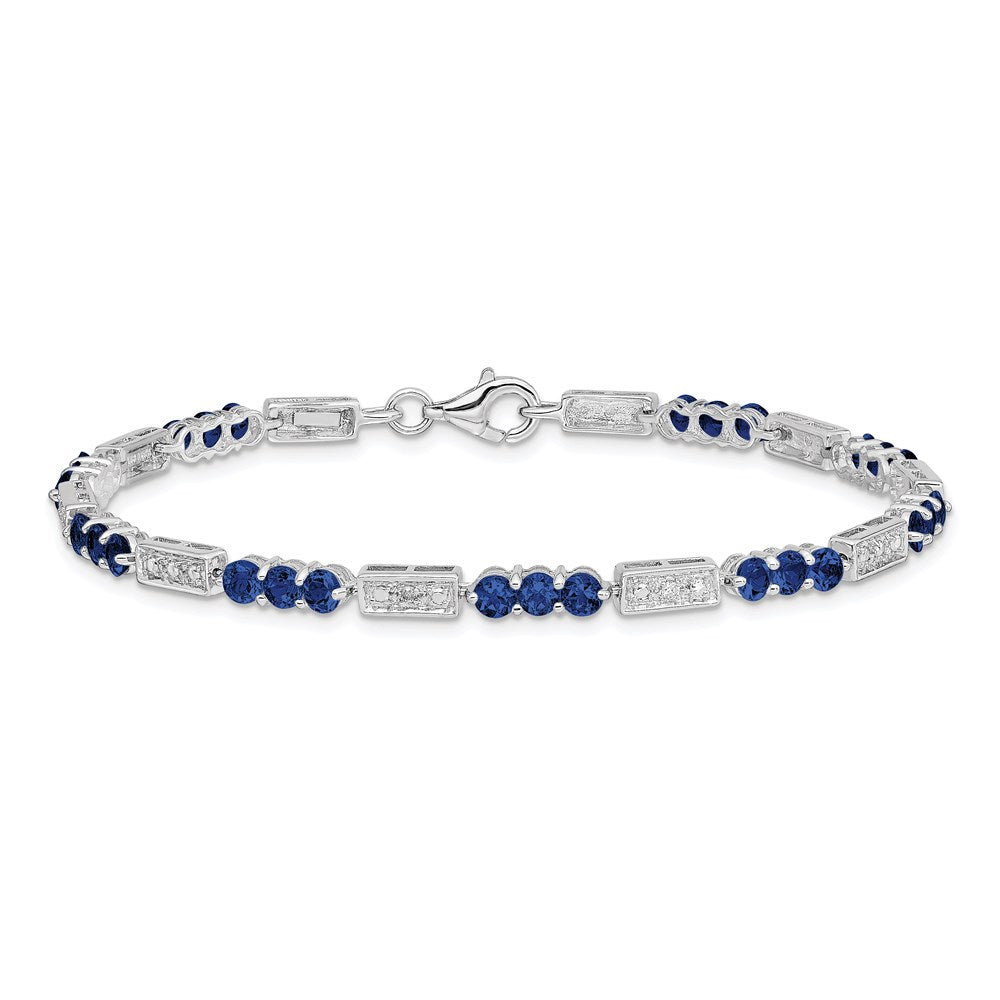 Sterling Silver Rhodium-plated Sapphire and Diamond Bracelet 7 inches