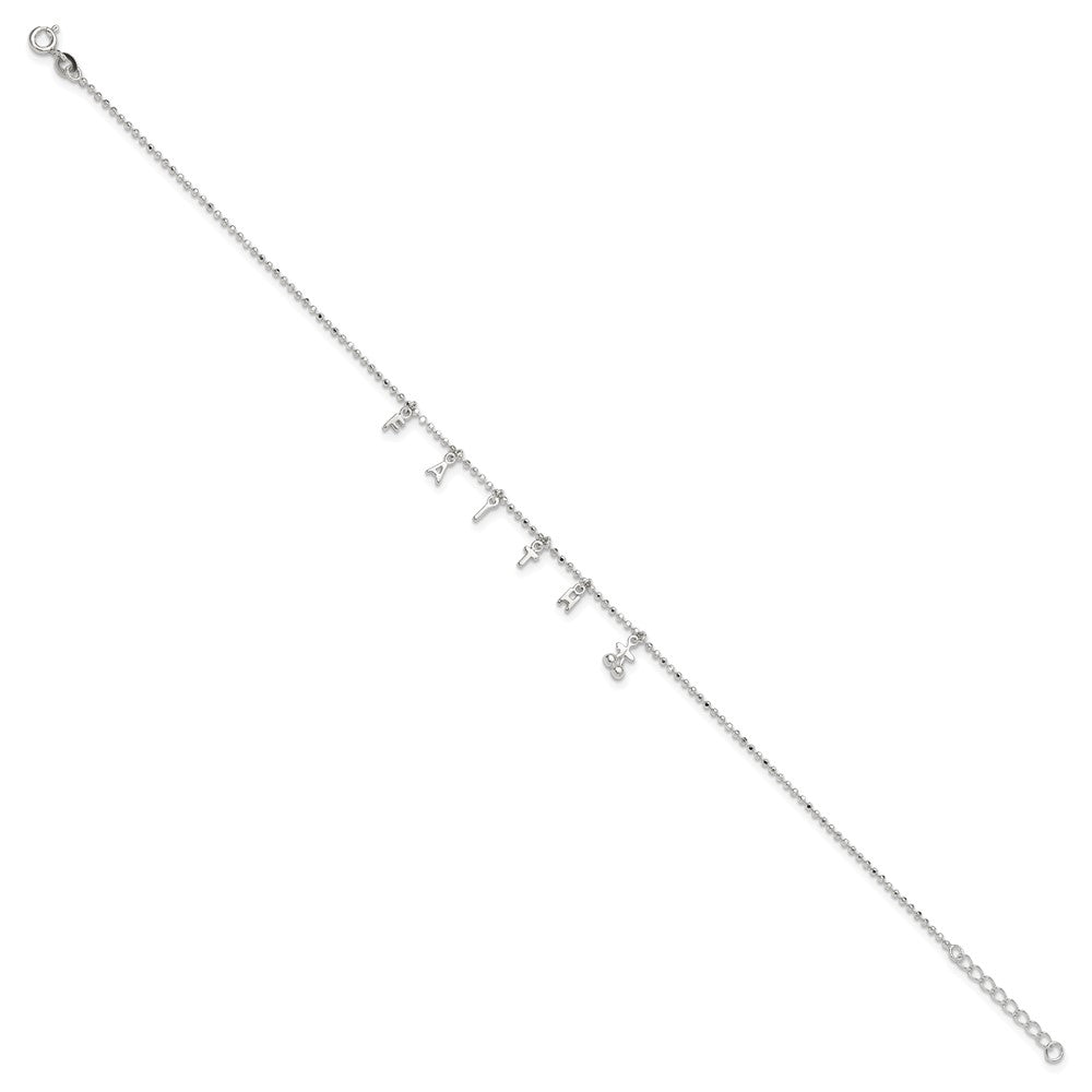Sterling Silver FAITH 10in Plus 1in Ext. Anklet 10 inches