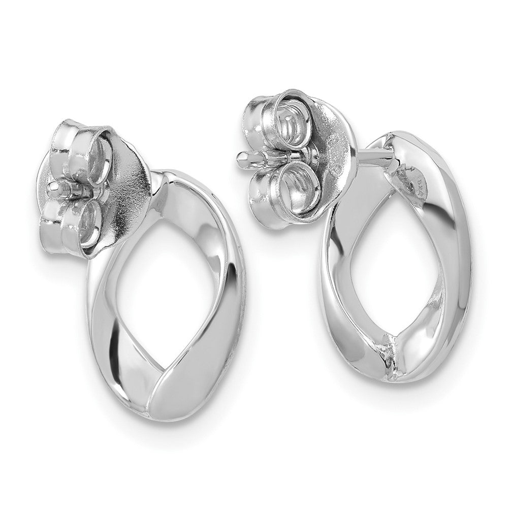 Sterling Silver RH-plated Polish/Brushed Oval Post Earrings