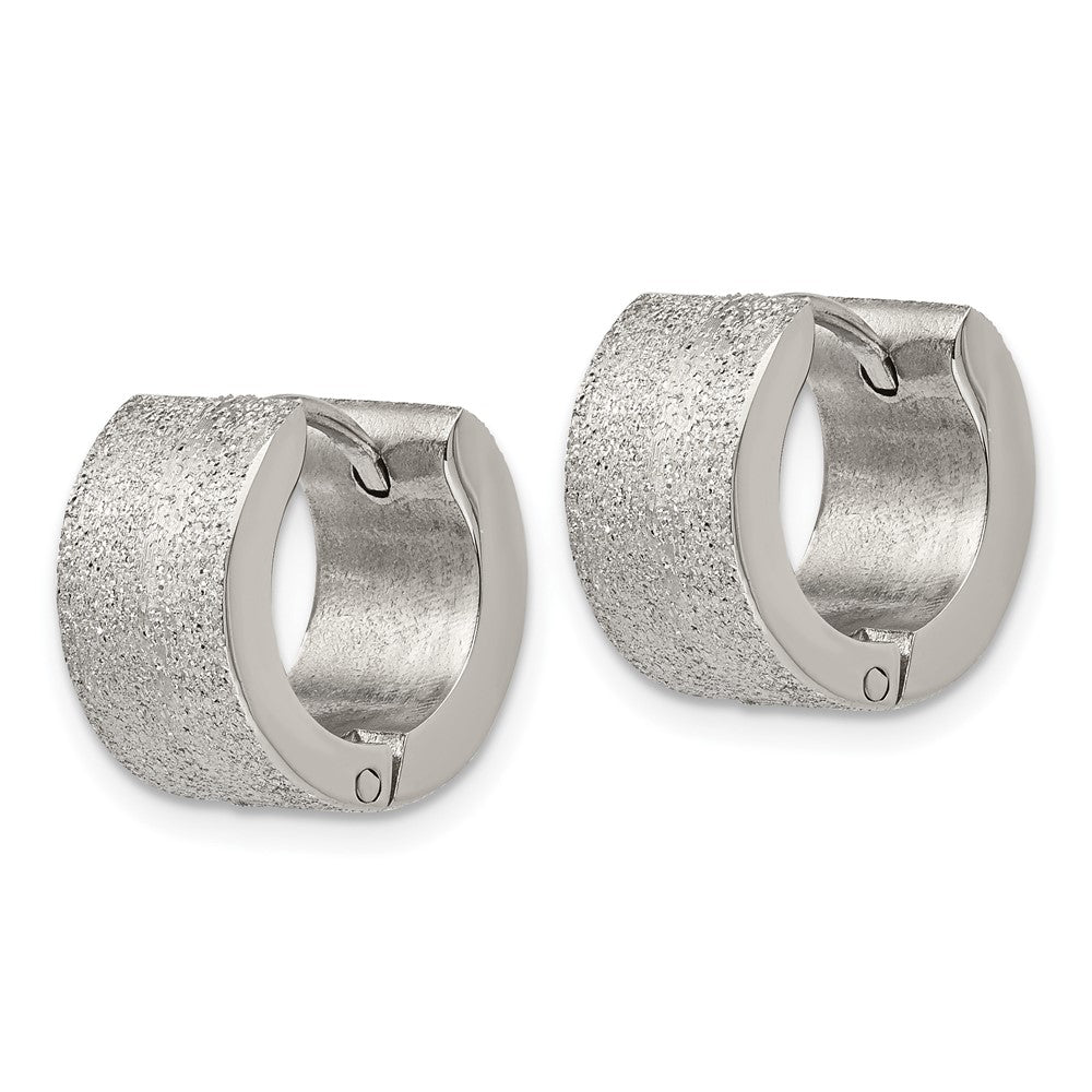 Stainless Steel Polished and Sandblasted 7mm Hinged Hoop Earrings