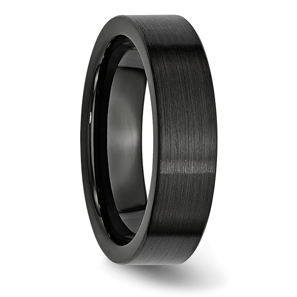Black Ceramic Flat 6mm Brushed Band Size - 9