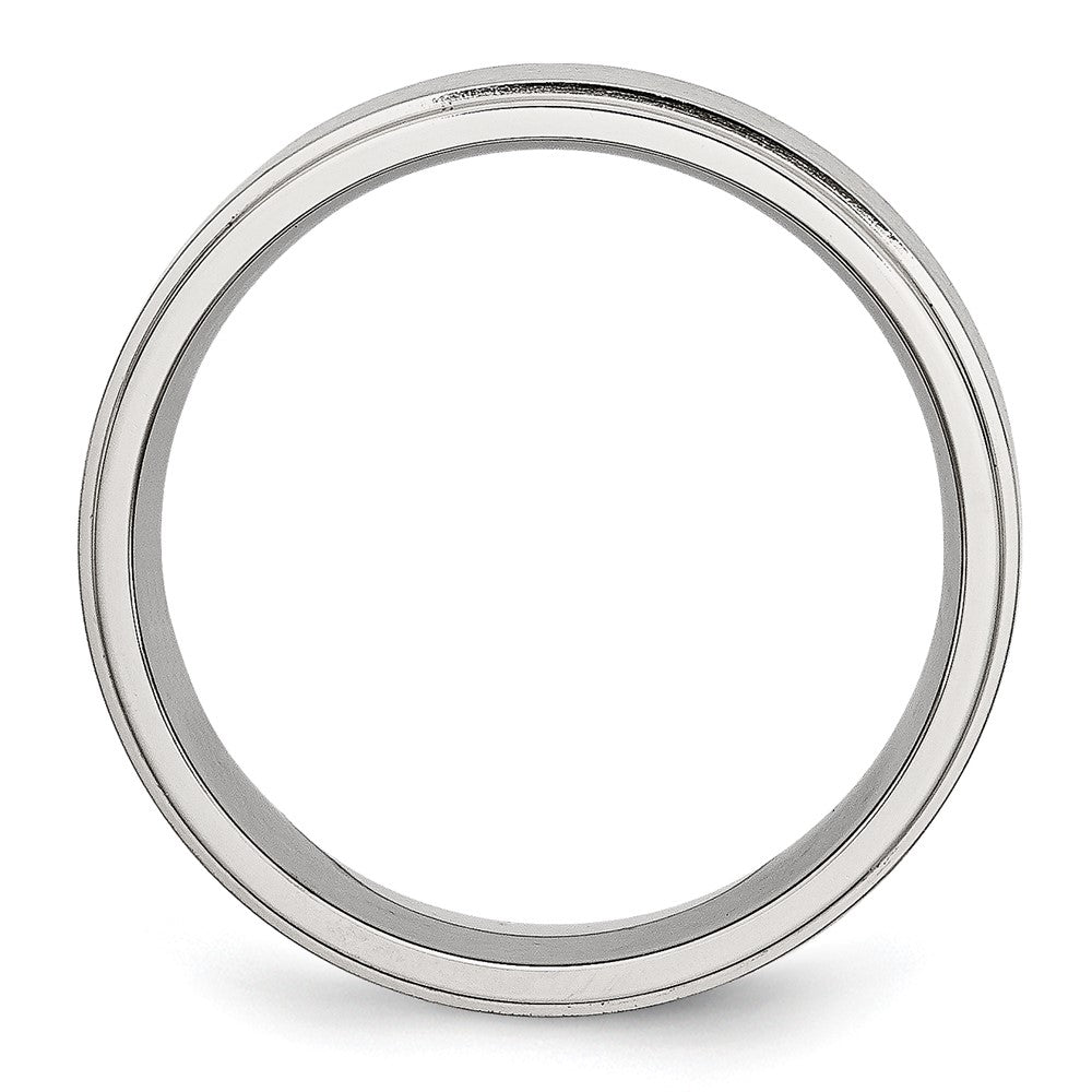 Stainless Steel Polished w/Brushed Center 7mm Ridged Edge Band Size - 6.5