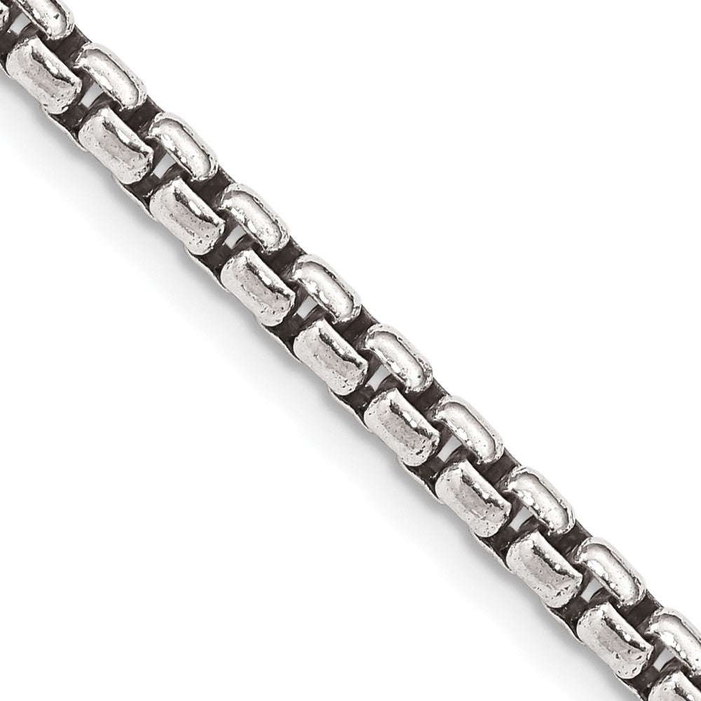 Sterling Silver Antiqued 3.6mm Round Box Chain 24 Inches