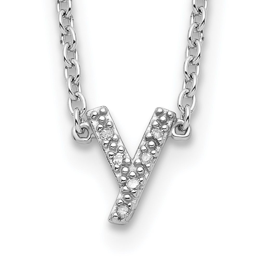 Sterling Silver Polished Diamond Initial y with 16 + 2 in ext Necklace