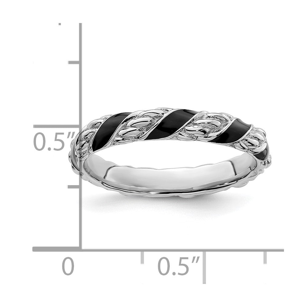 Sterling Silver Stackable Expressions Polished Black Enameled Ring Size -9