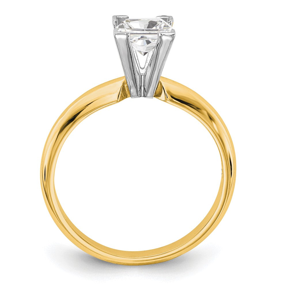 14k Two-Tone 5.5mm Medium-Weight Half-Round V-End Princess Solitaire Ring Mounting