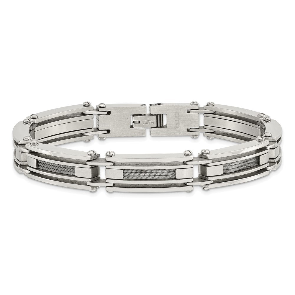 Stainless Steel 9in Brushed and Polished Wire Bracelet 9 inches