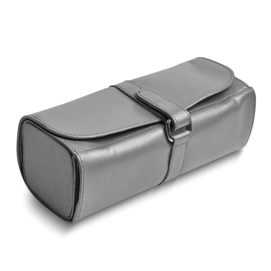 Silver Leather Snap Strap Large Jewelry Roll with Watch/Bracelet Pillow GM17748