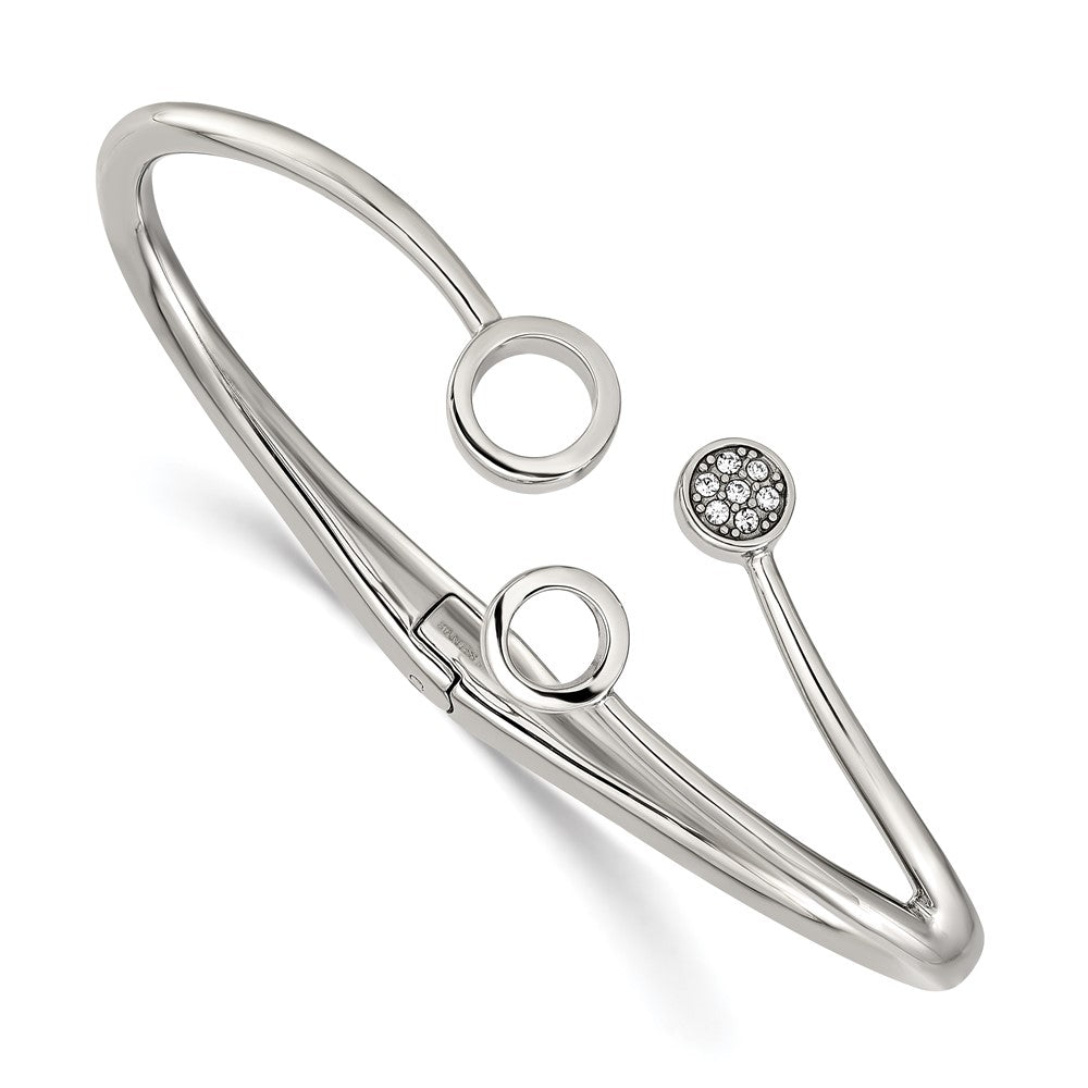 Chisel Stainless Steel Polished with Crystals 6.75 inch Hinged Cuff Bangle 6.75 inches
