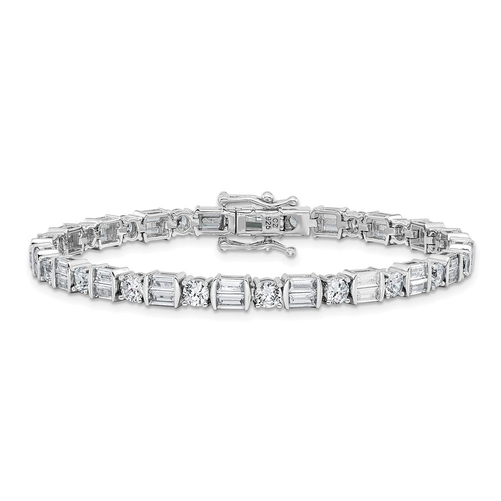 Sterling Shimmer Sterling Silver Rhodium-plated CZ 59 Stone 7.25 inch Bracelet 7.25 inches