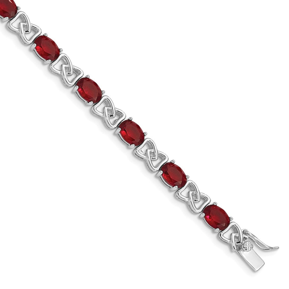 Sterling Silver Rhodium Plated 7inch Red CZ Bracelet 7 inches