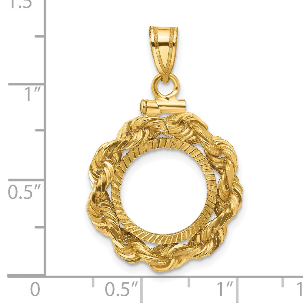 Wideband Distinguished Coin Jewelry 14k Polished Rope and Diamond-cut 13.0mm x 1.1mm Screw Top Coin Bezel Pendant