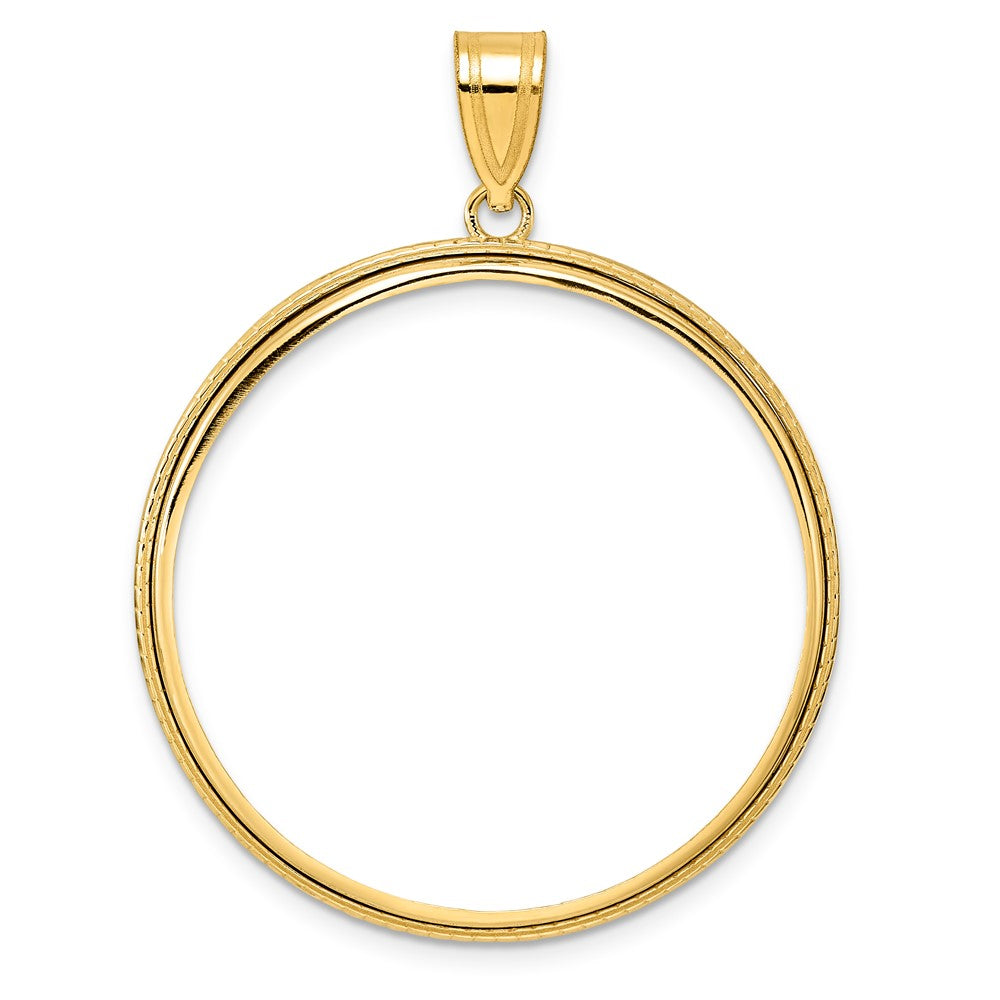 14k Polished Squares with 32.7mm Prong Coin Bezel Pendant