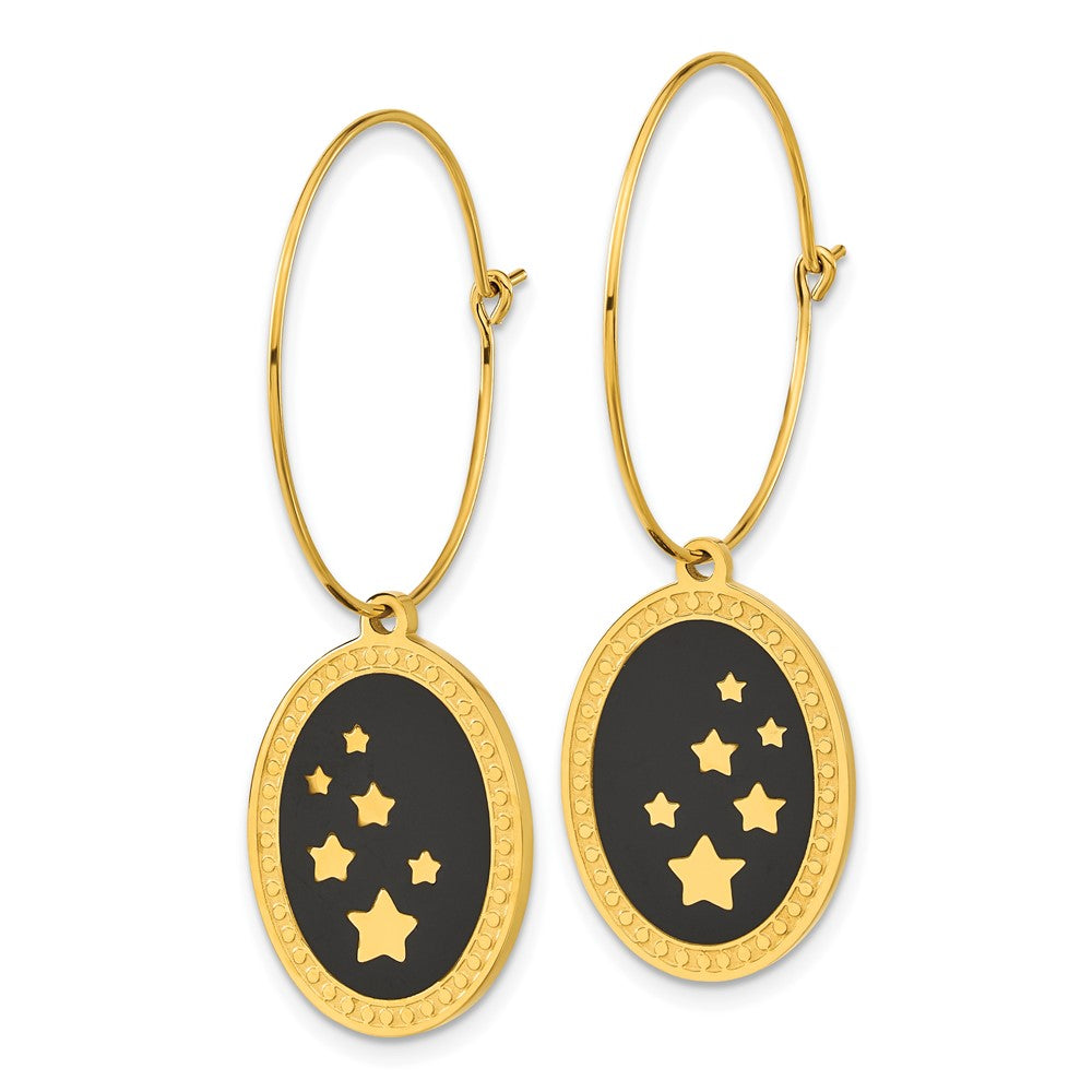 Stainless Steel Polished Yellow IP Enameled Stars Dangle Hoop Earrings