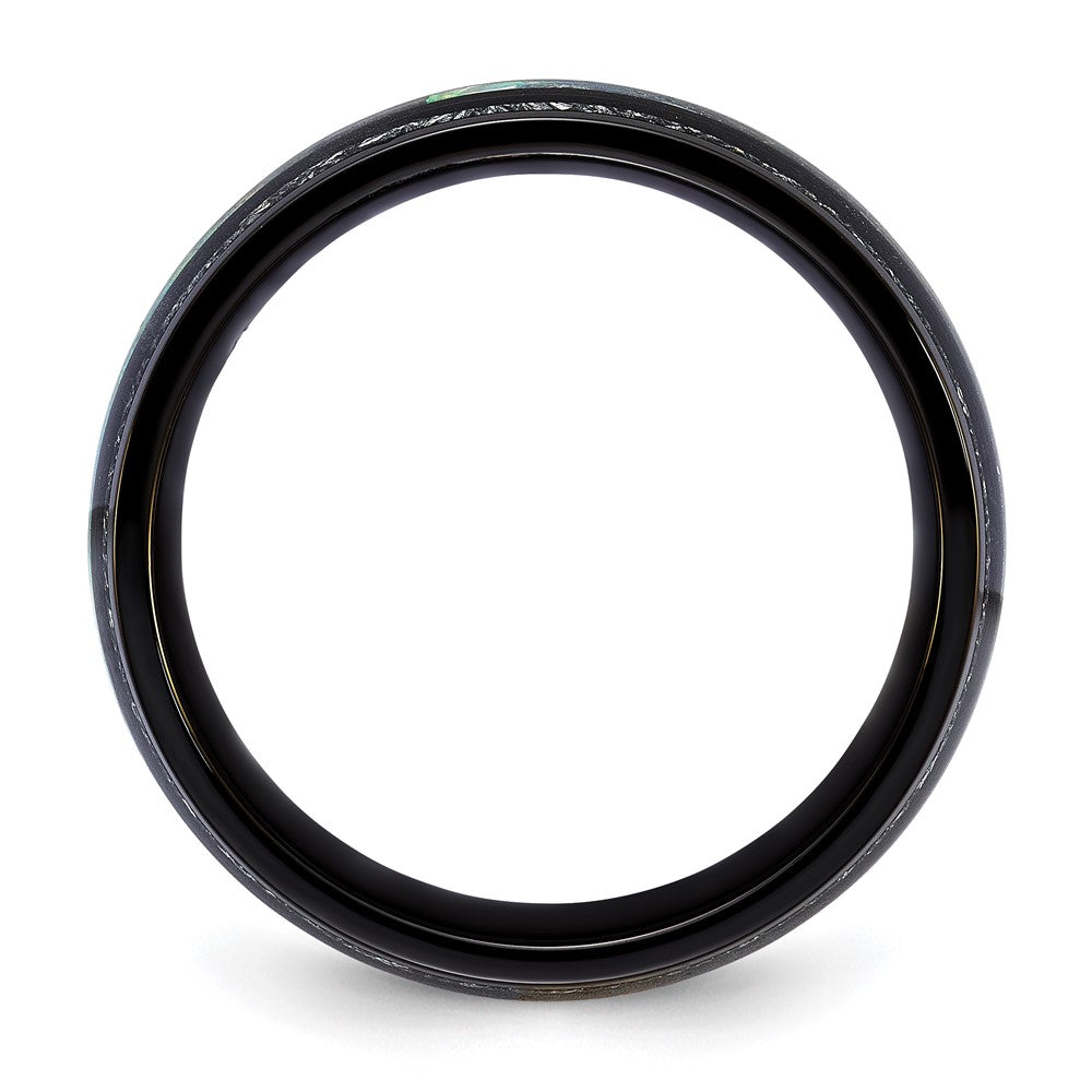 Chisel Titanium Polished Black IP-plated with Abalone and Imitation Meteorite Inlay 8mm Band Size - 8.5