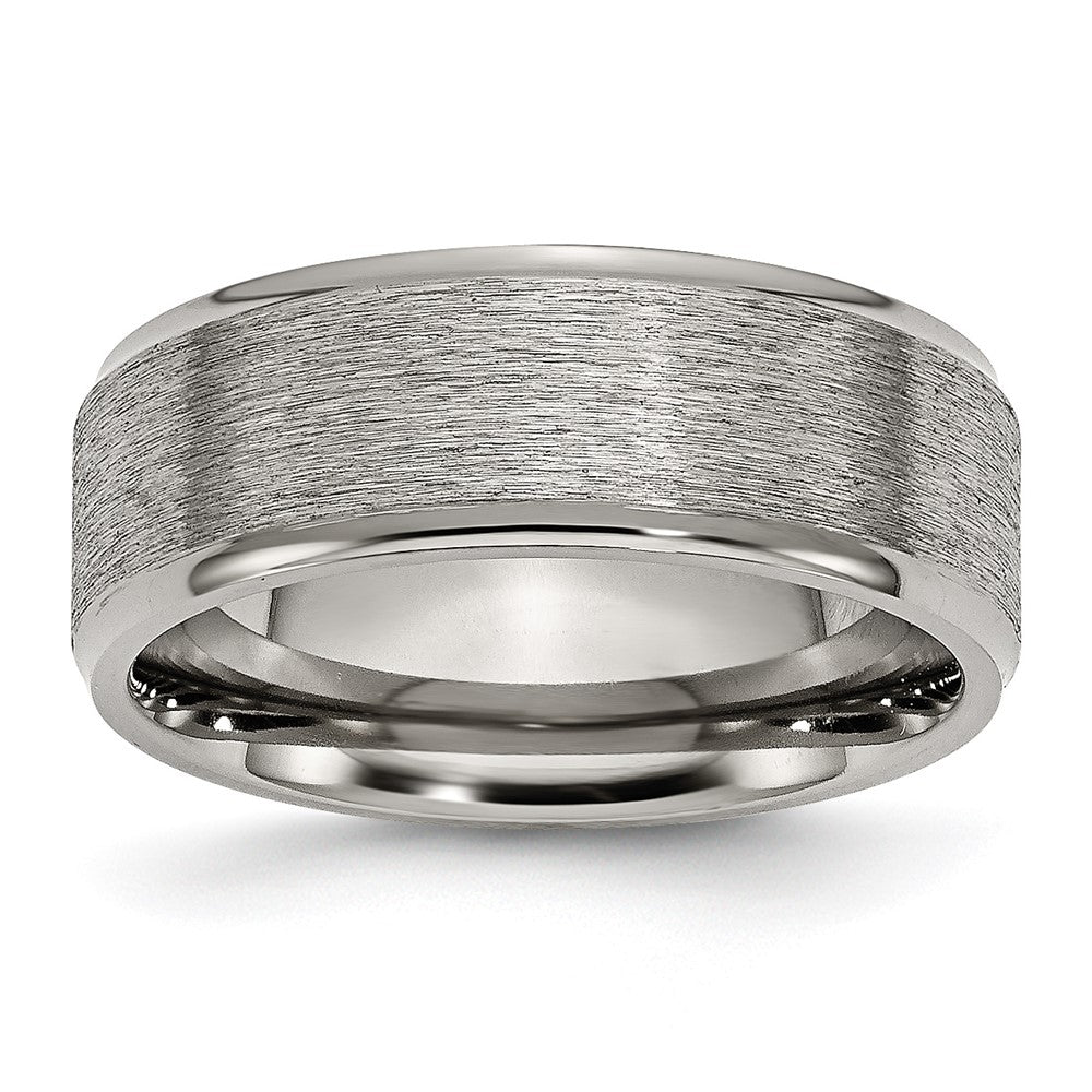 Titanium Brushed Center 8mm Ridged Edge Band Size - 10.5