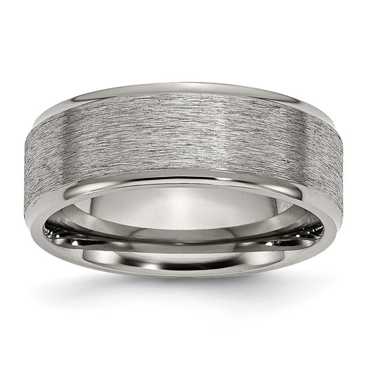 Titanium Brushed Center 8mm Ridged Edge Band Size - 10.5