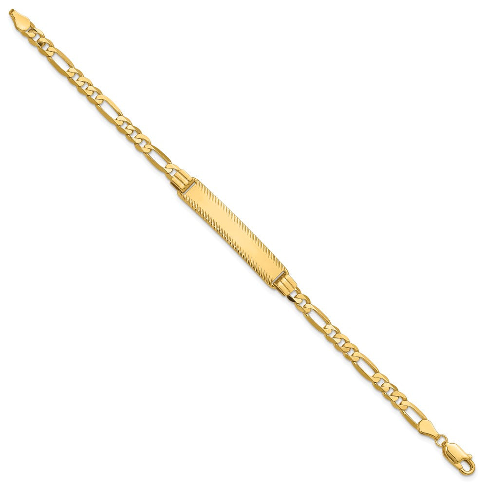 14k Polished Solid Chain/Solid Plate Figaro Link Diamond-cut 32.5x6.5mm Plate 8 inch ID Bracelet