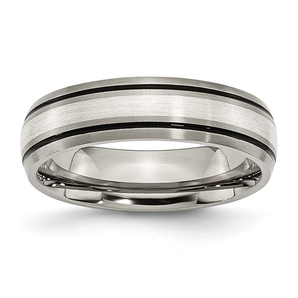 Titanium Antiqued Brushed Center Sterling Silver Inlay 6mm Grooved Band Size - 12.5
