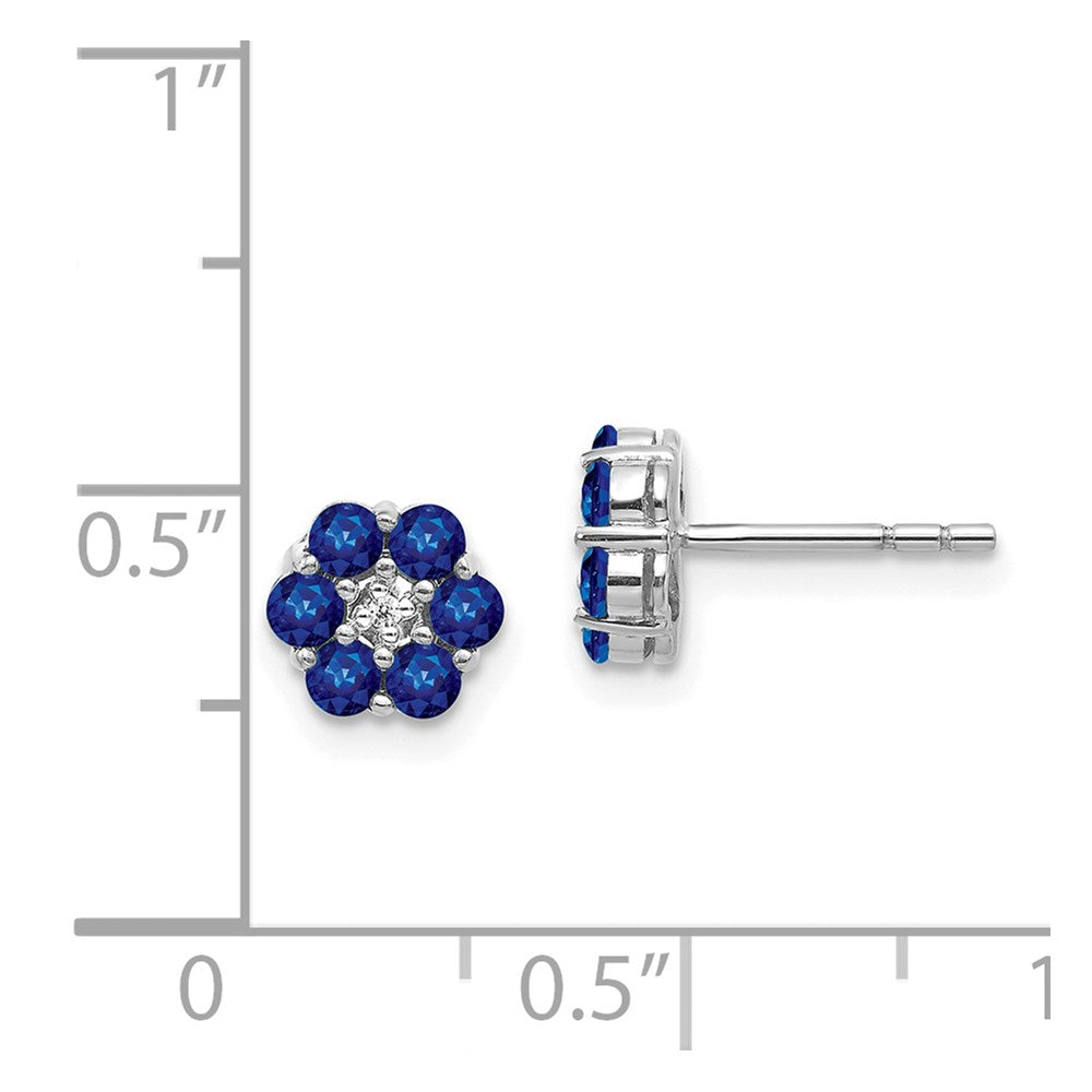14k White Gold Polished Sapphire and Diamond Post Earrings