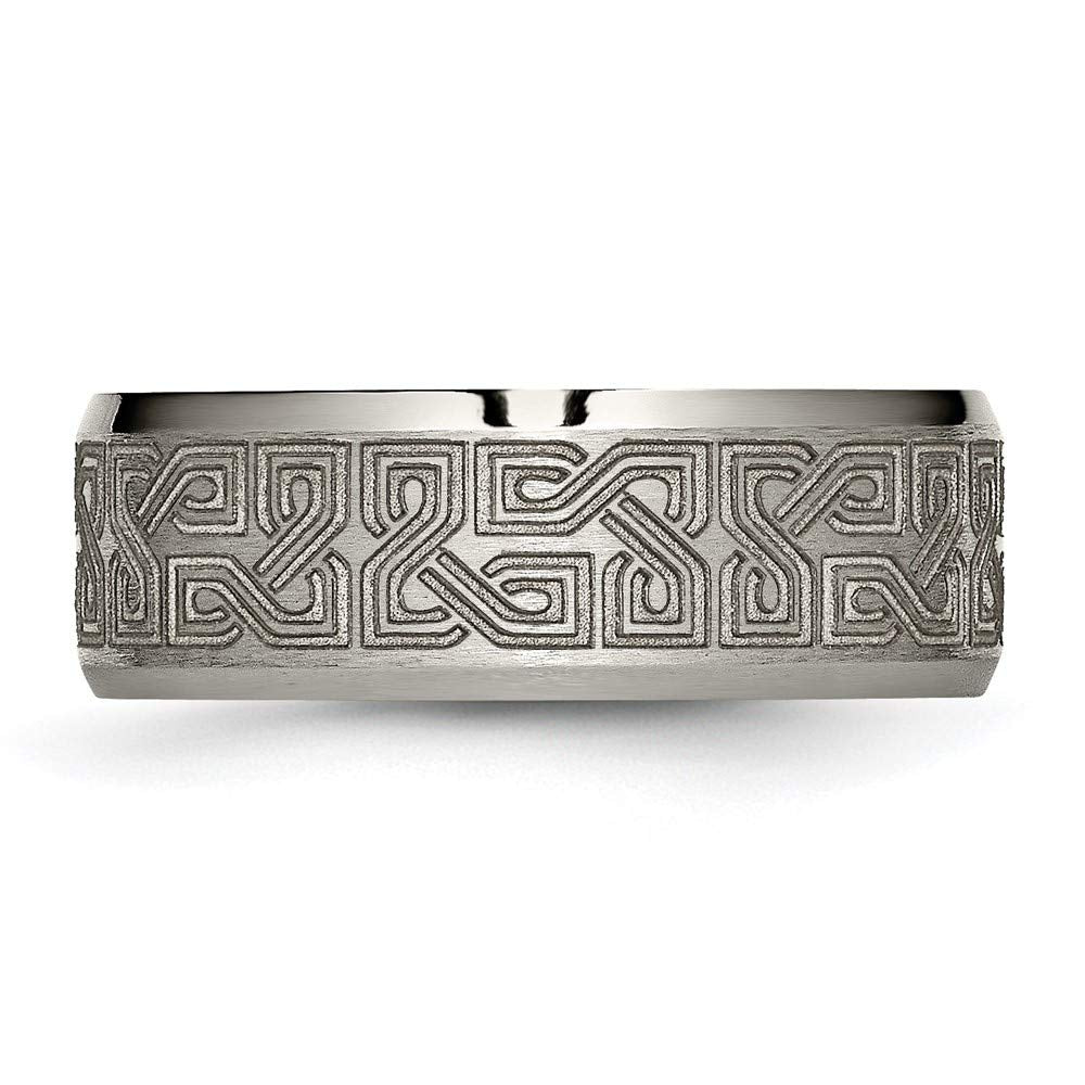 Titanium Beveled Edge 8mm Laser Design Brushed & Polished Band