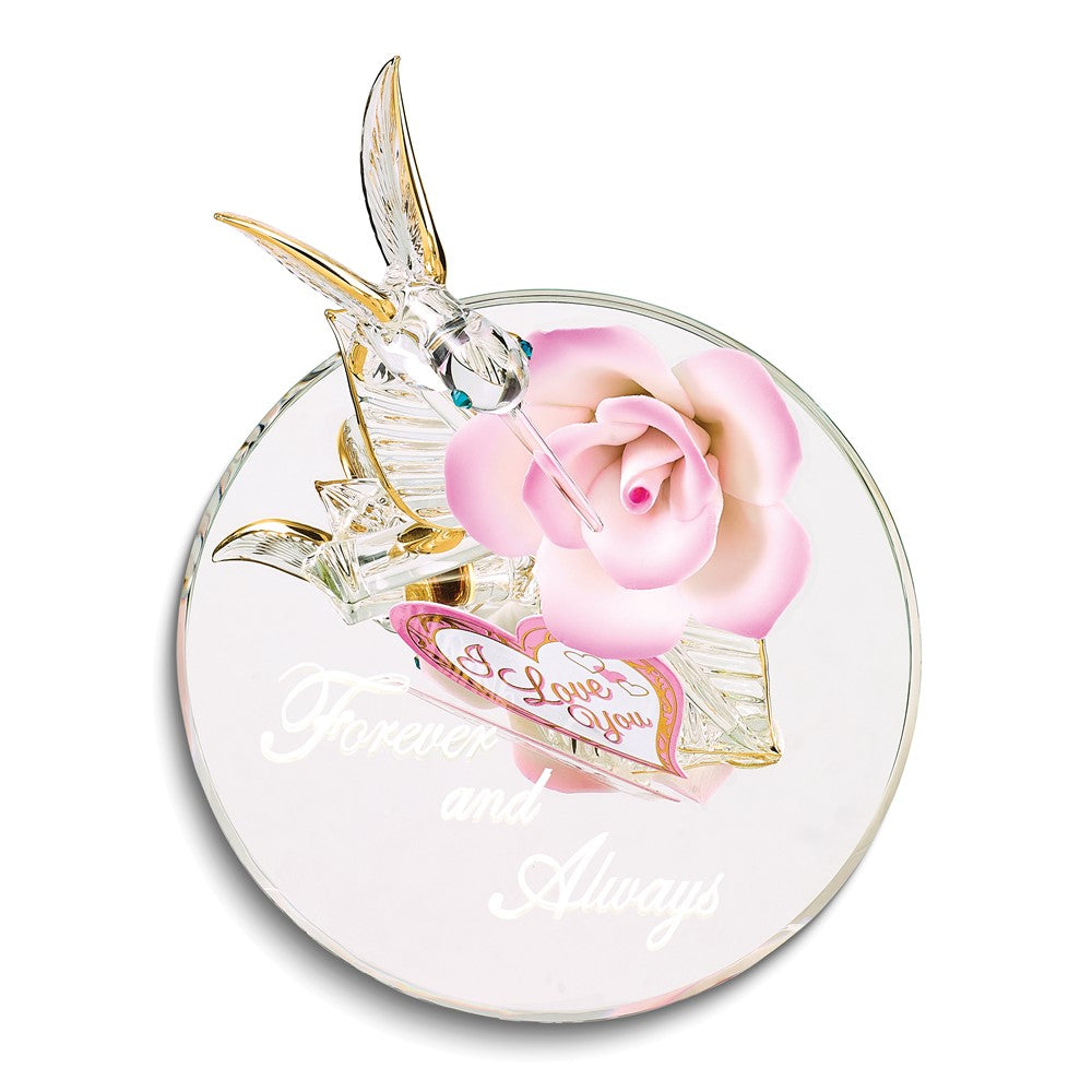 Glass Baron FOREVER AND ALWAYS Flower with Hummingbird Handcrafted Glass Figurine