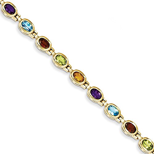 14k Complete Oval Garnet/Peridot/Citrine/Amethyst/Sky Blue Topaz Bezel-set 7 inch Rainbow Bracelet