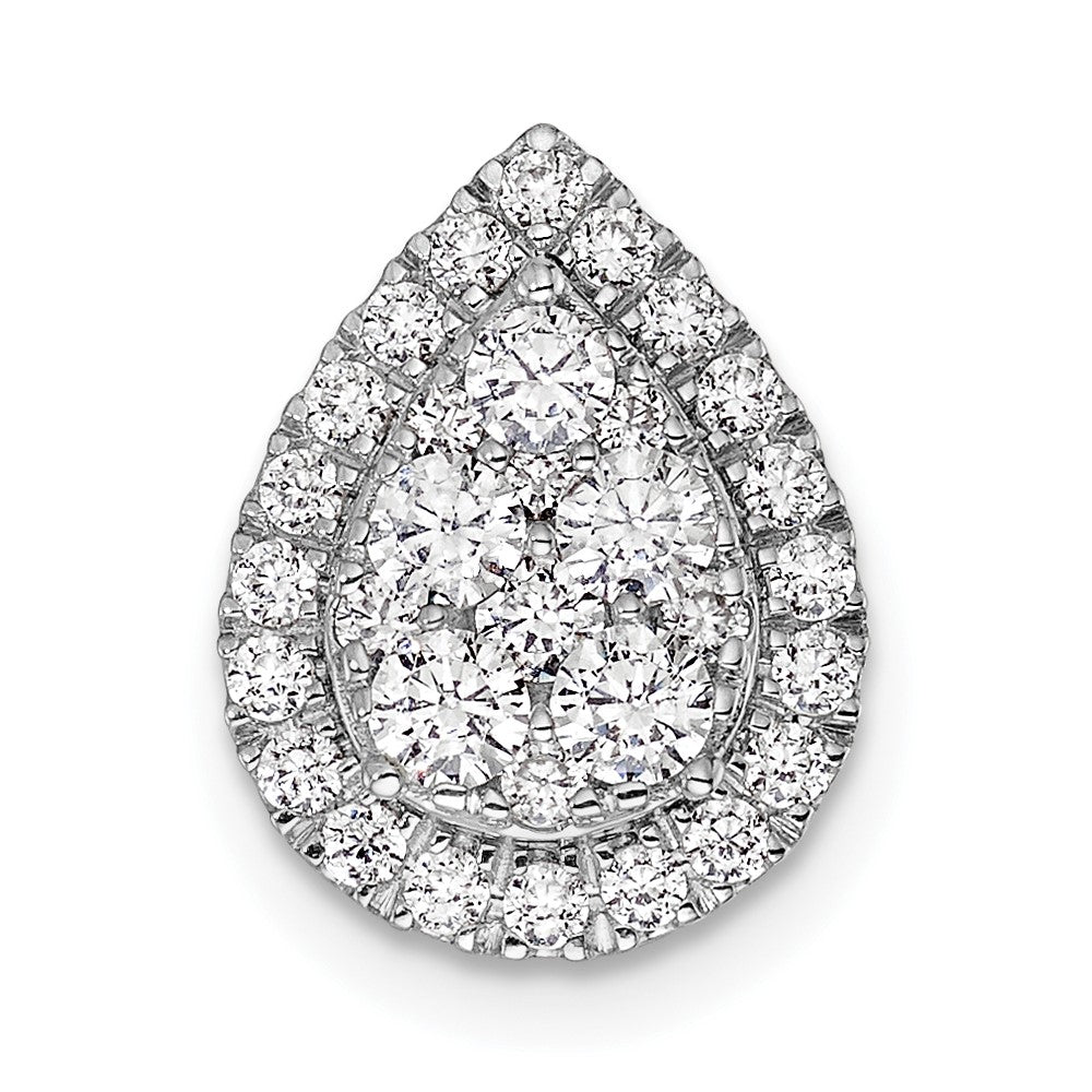 14k White Gold 5/8 carat Lab Grown Diamond VS/SI+ G+ Teardrop Halo Chain Slide Pendant