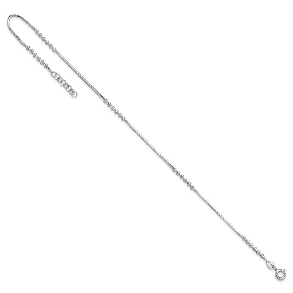 Sterling Silver Rhodium-plated Polished w/.5in extension Anklet 10 inches