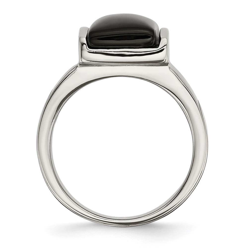 Stainless Steel Black Glass Size 8 Ring