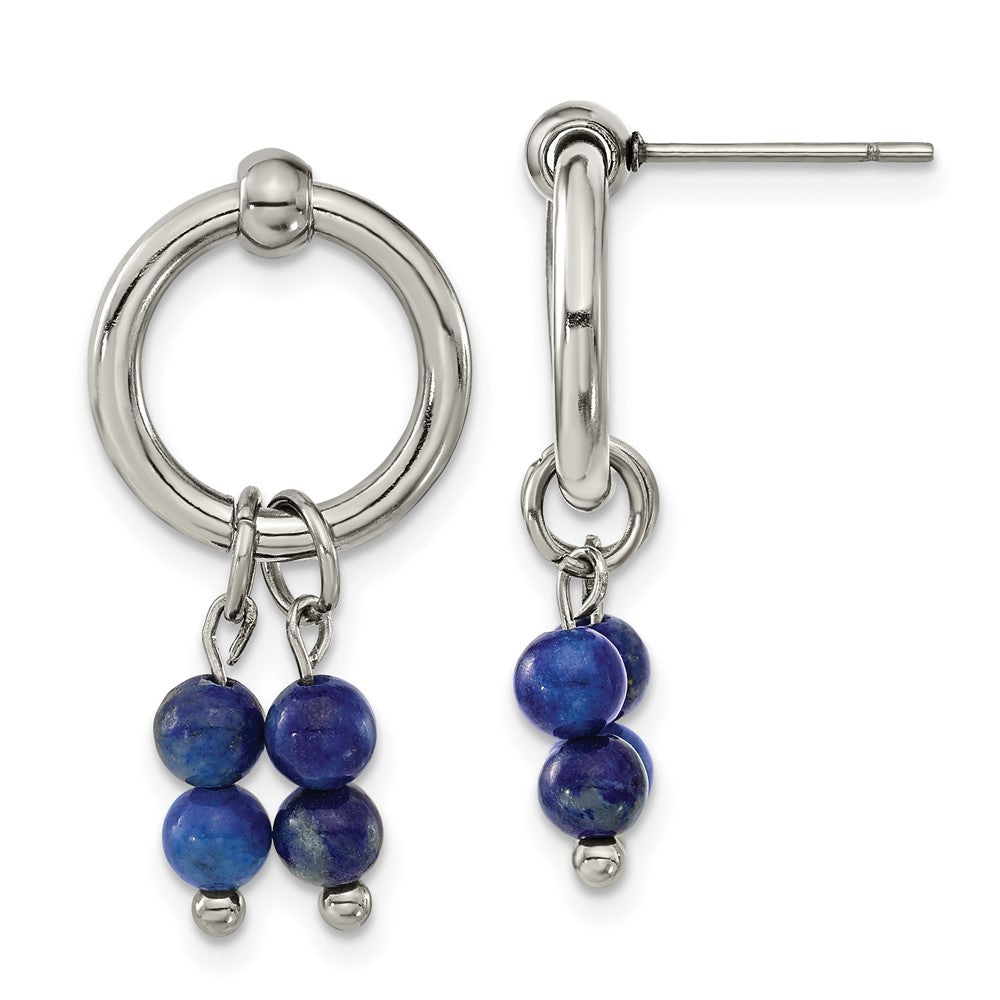 Stainless Steel Polished with Lapis Post Dangle Earrings
